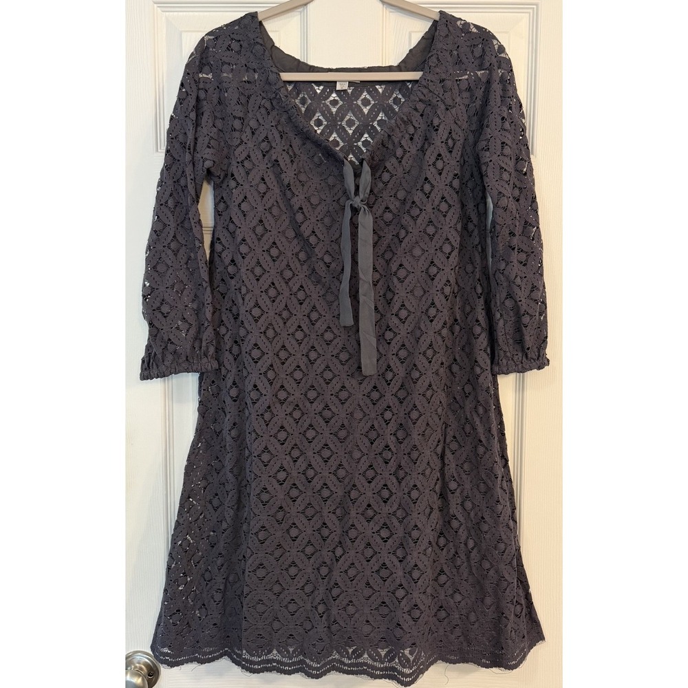 Garnet Hill Lace Dress 4 Slip Liner Gray Knee Length Floral Eyelet Semi-formal